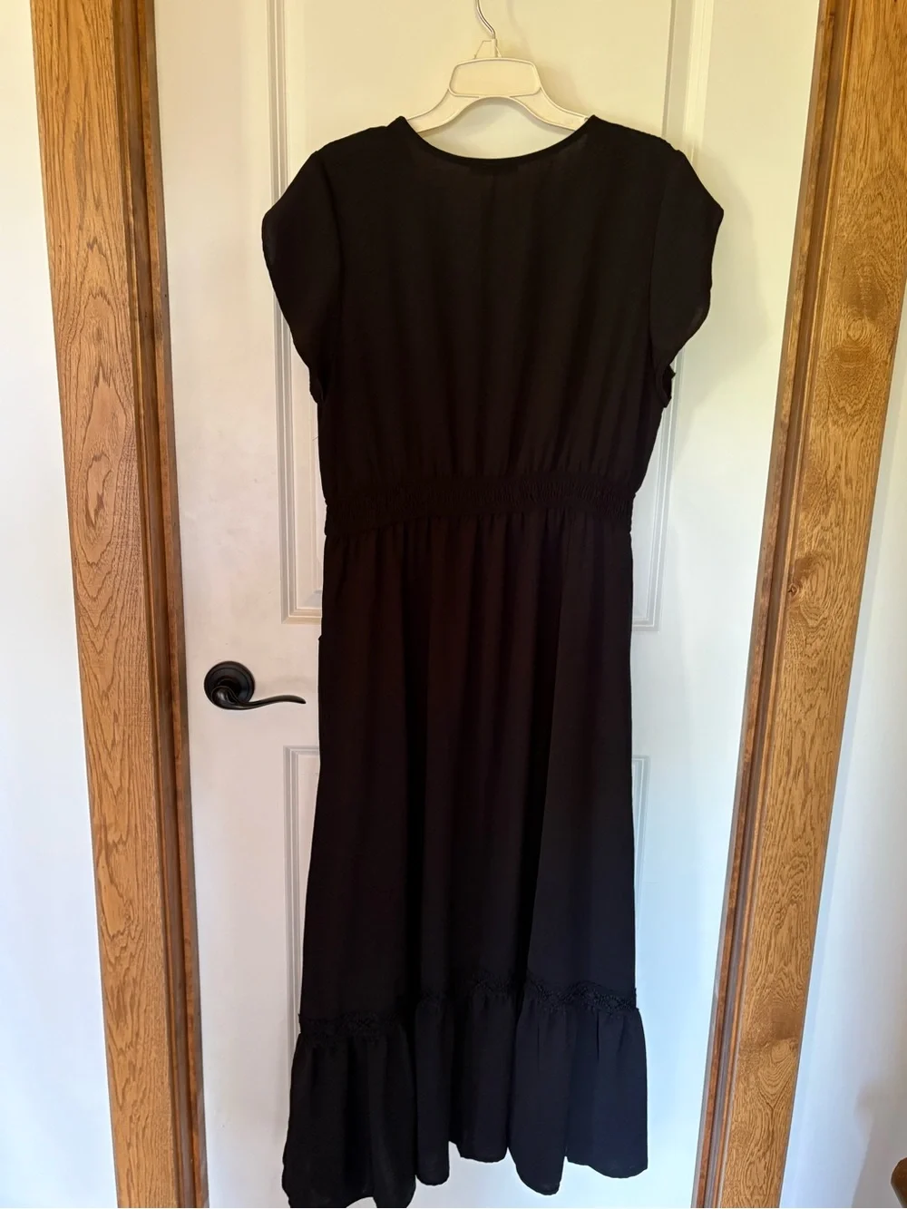 Black Button-Front V-Neck Midi Dress
